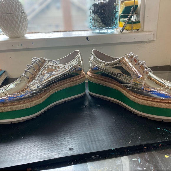 PRADA SS 2011 Silver Leather Brogues Derby Espadrille Creeper Sz 36/US 5.5-6 - Picture 5 of 10